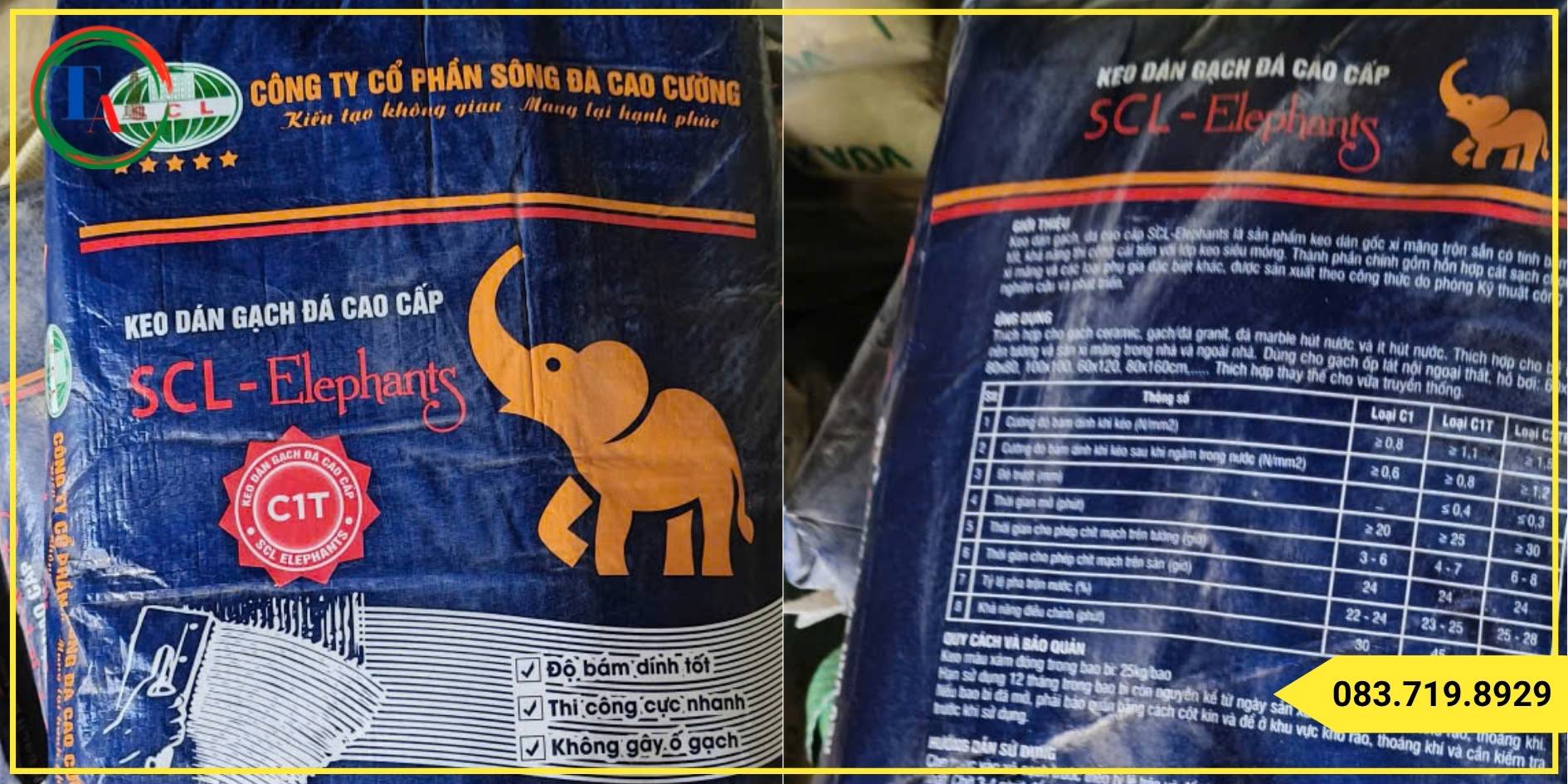 Thông số kỹ thuật keo dán gạch SCL - Elephants