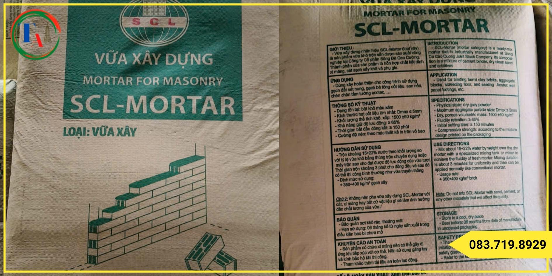 Thông số kỹ thuật vữa xây trộn sẵn SCL - Mortar
