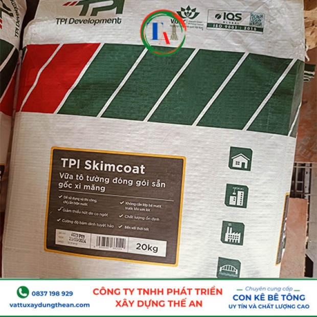 Vữa tôt tường đóng gói sẵn gốc xi măng TPI Skimcoat